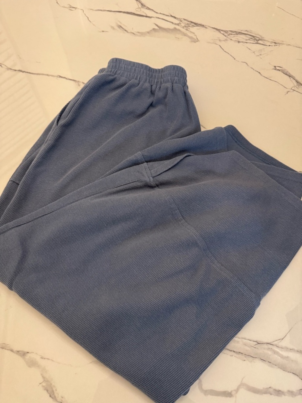 Cozy Blue Thermal Lounge Set - Soft Knit Sweatpants & Top